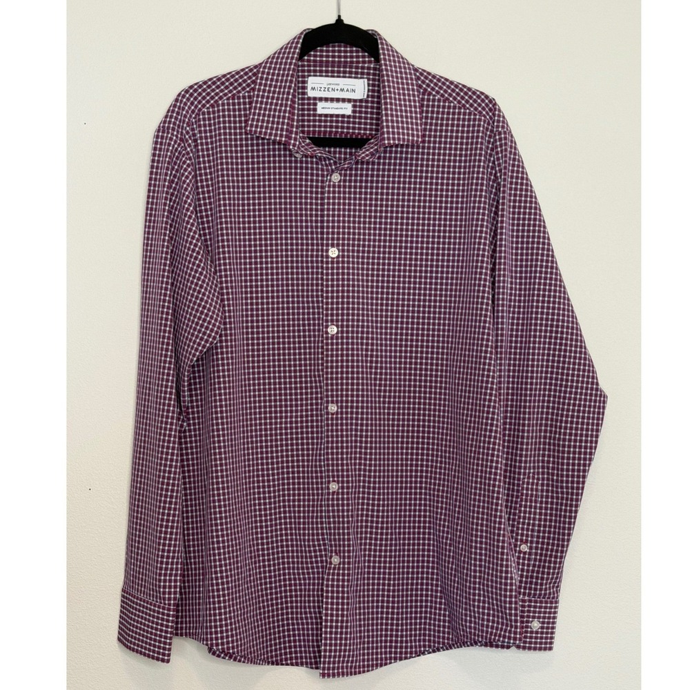 Mizzen + Main Men's Red Blue Plaid‎ Button up Shirt Sz M
